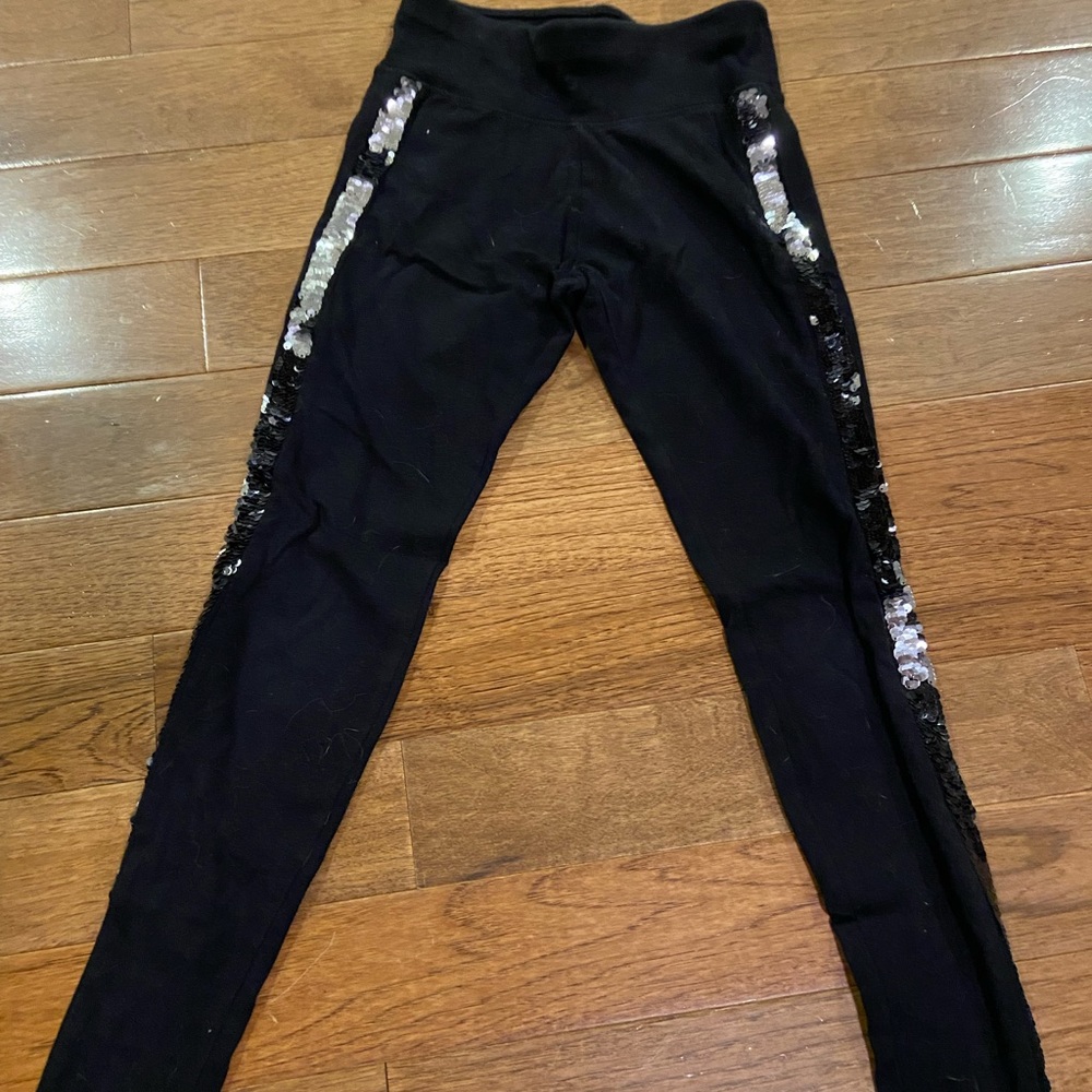 Justice size 10 girls black leggings with flip sequin on the sides